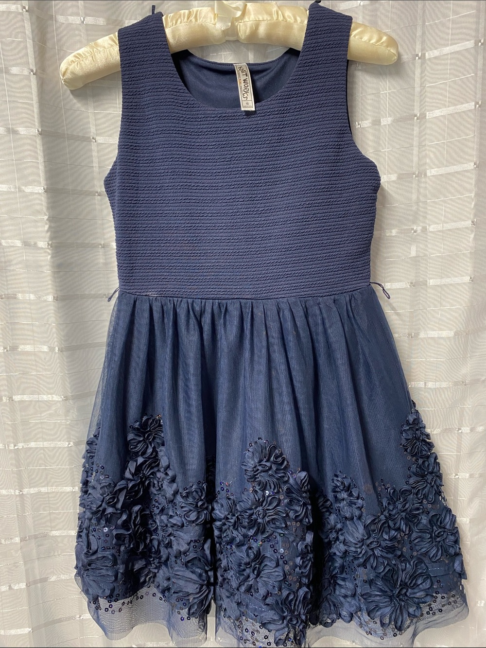 Knitworks Navy Blue Floral Appliqué Tulle Party Dress